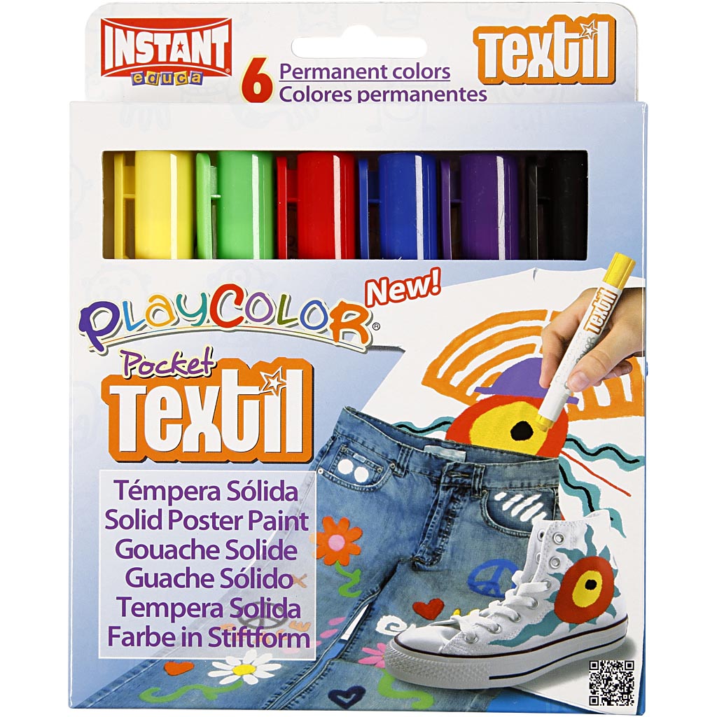 Playcolor tekstiilmarker, L: 14 cm, erinevad värvid, 5 g, 6 tk/ 1 pakk - Image 2