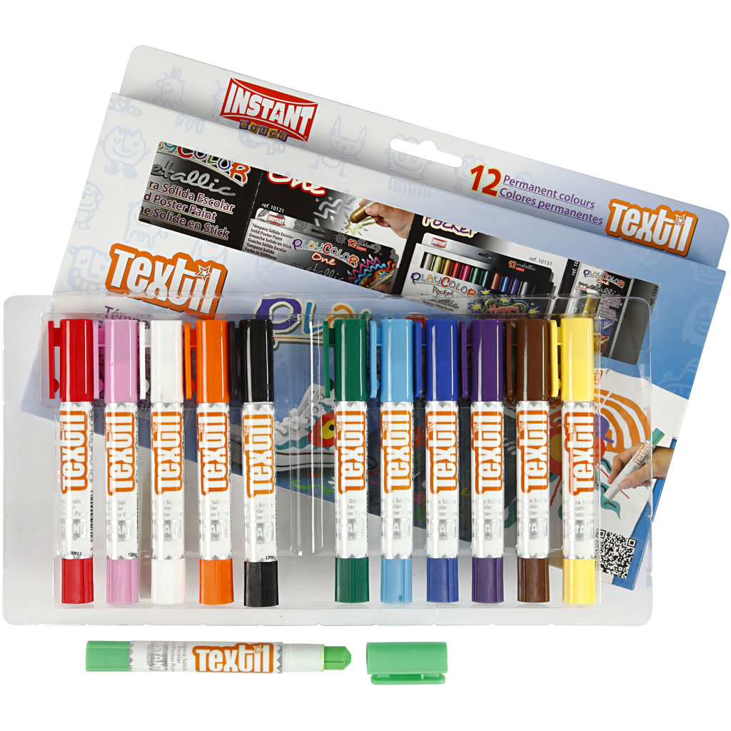 Playcolor tekstiilmarker, L: 14 cm, erinevad värvid, 5 g, 12 tk/ 1 pakk