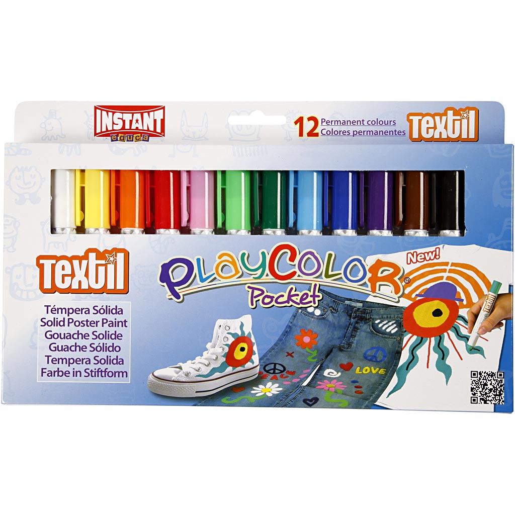Playcolor tekstiilmarker, L: 14 cm, erinevad värvid, 5 g, 12 tk/ 1 pakk - Image 2
