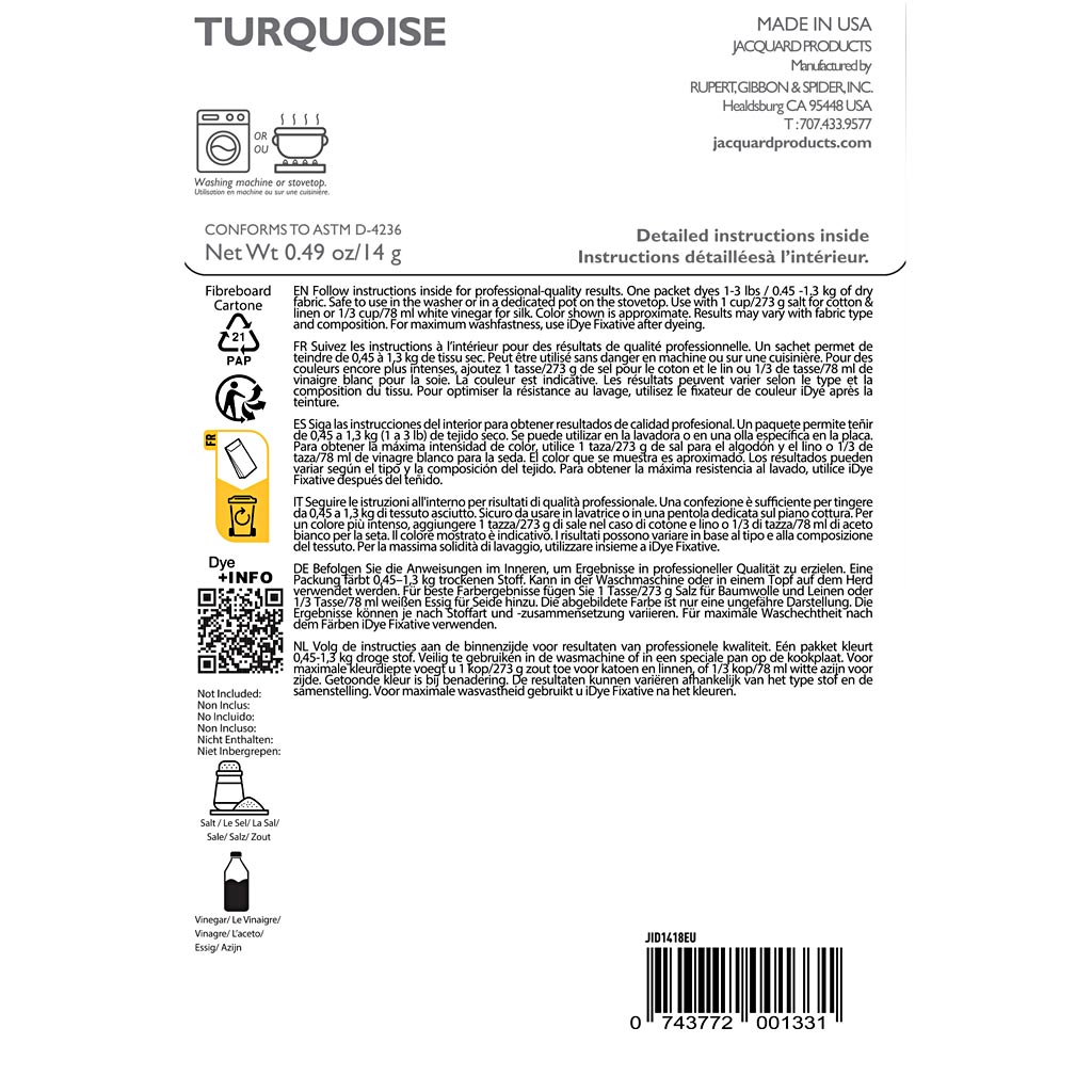 iDye naturaalsetele kangastele, türkiissinine, 14 g/ 1 pakk - Pilt 2