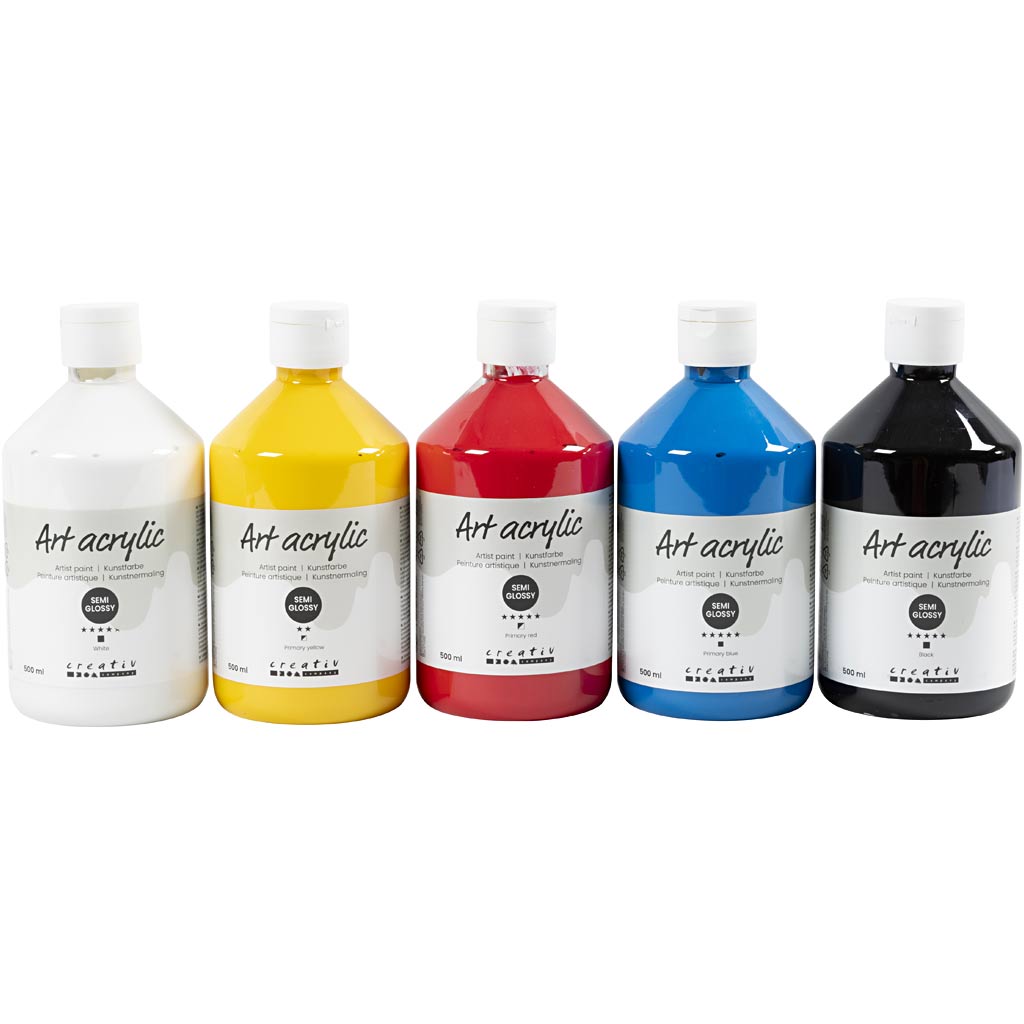 Art Acrylic, poolläikiv, põhivärvid, 5x500 ml/ 1 pakk - Image 2
