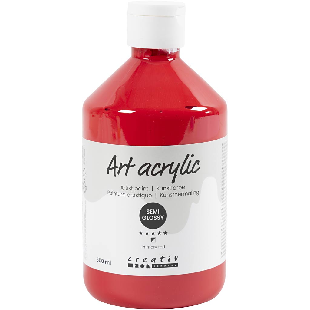 Art Acrylic, poolläikiv, poolläbipaistev, primaar punane, 500 ml/ 1 pudel