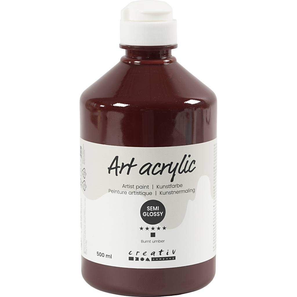 Art Acrylic, poolläikiv, läbipaistmatu, põletatud umber, 500 ml/ 1 pudel