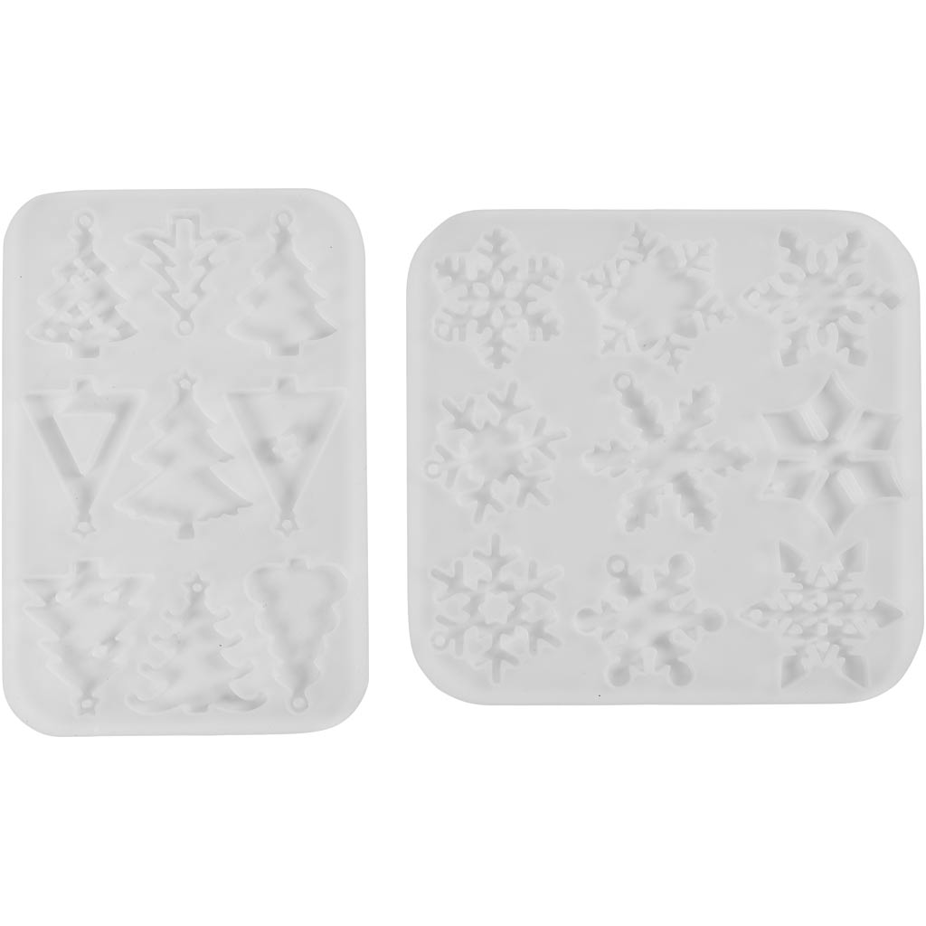 Silikoonist vorm, lumehelbed ja jõulupuud, K: 0,3 cm, L: 3,5+4,7 cm, riputusauguga, matt läbipaistev, 2 tk/ 1 tk. - Image 3