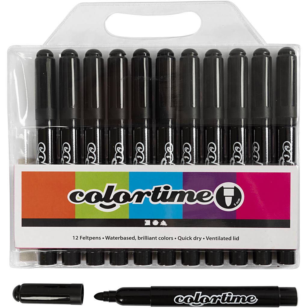 Colortime markerid, joon 5 mm, must, 12 tk/ 1 pakk