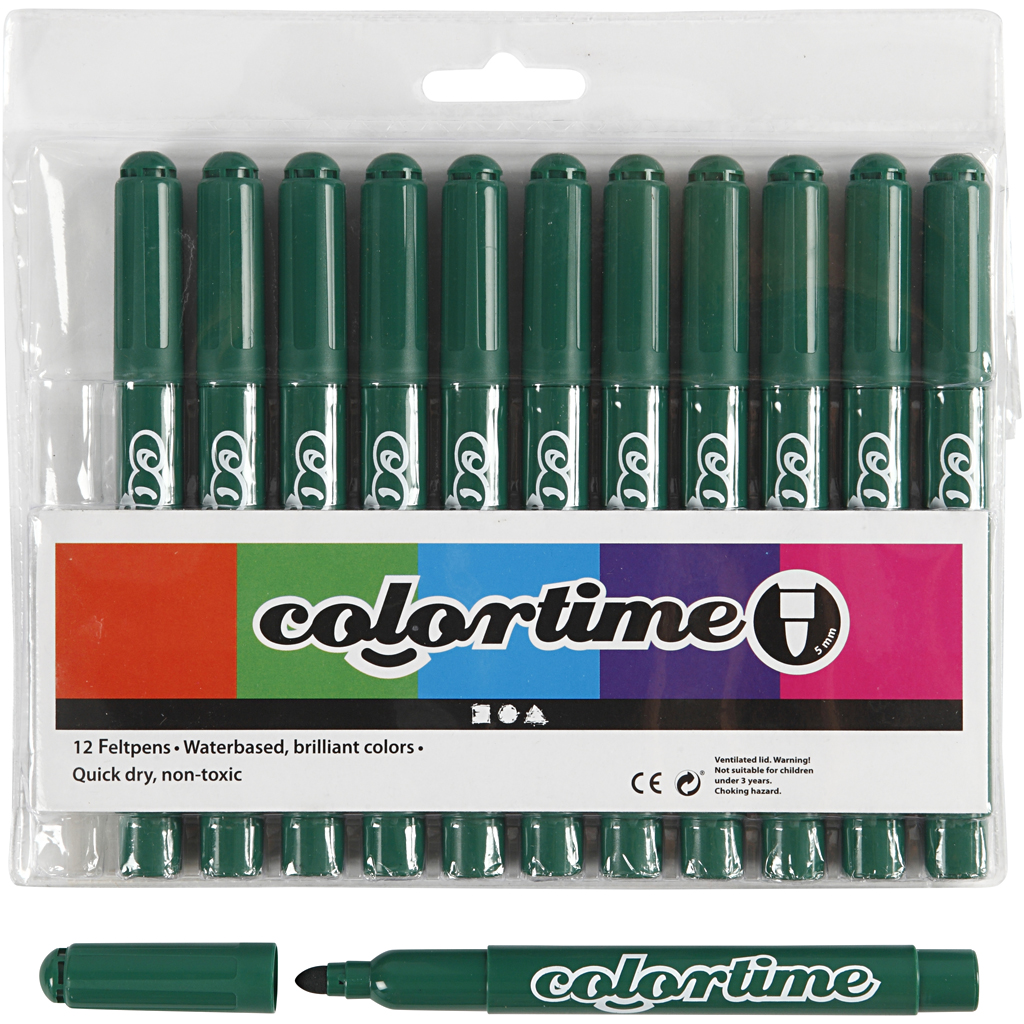 Colortime markerid, joon 5 mm, tumeroheline, 12 tk/ 1 pakk