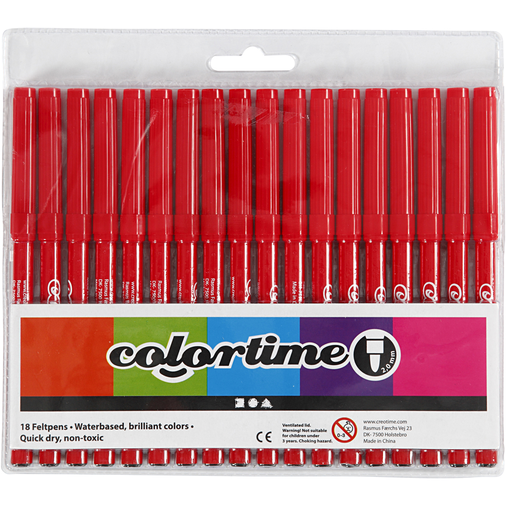 Colortime markerid, joon 2 mm, punane, 18 tk/ 1 pakk - Image 2