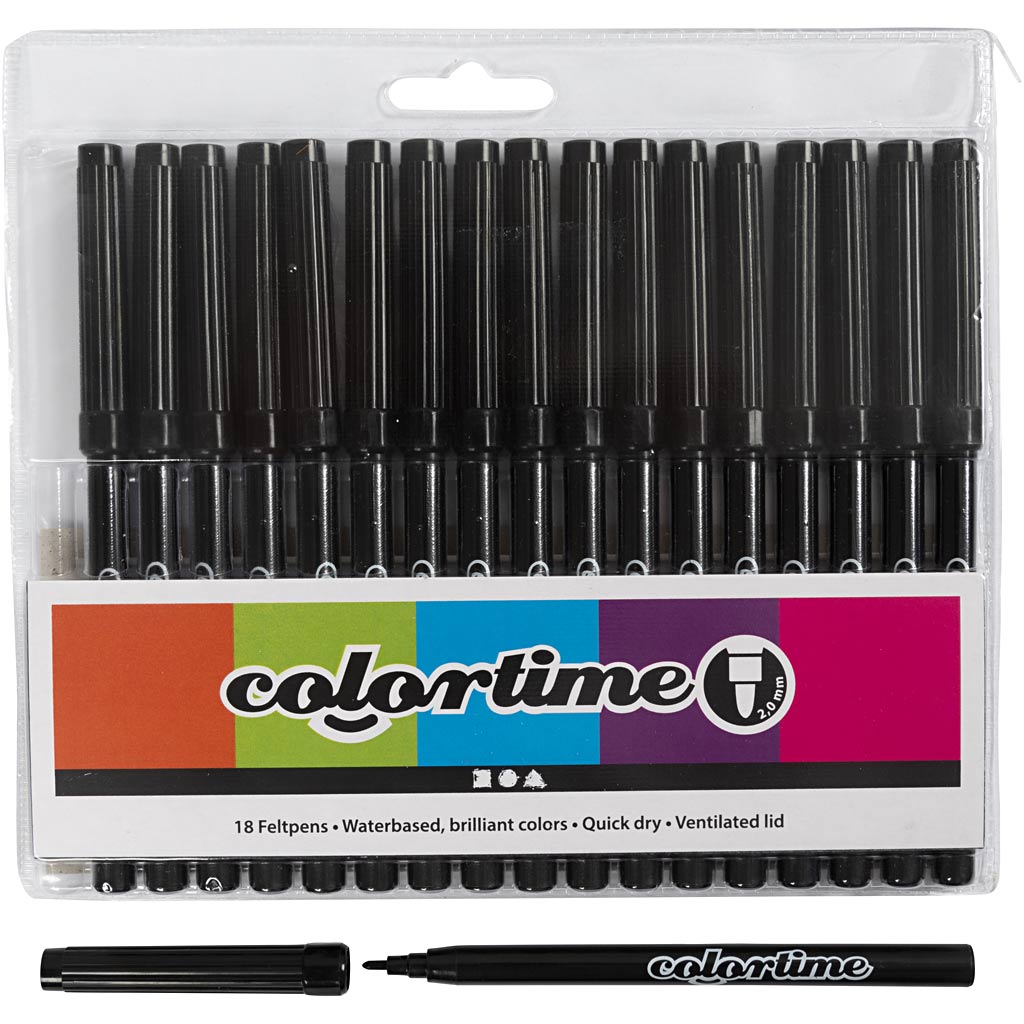 Colortime markerid, joon 2 mm, must, 18 tk/ 1 pakk