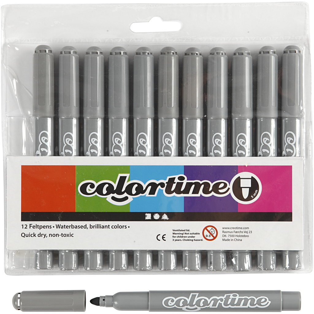 Colortime markerid, joon 5 mm, hall, 12 tk/ 1 pakk