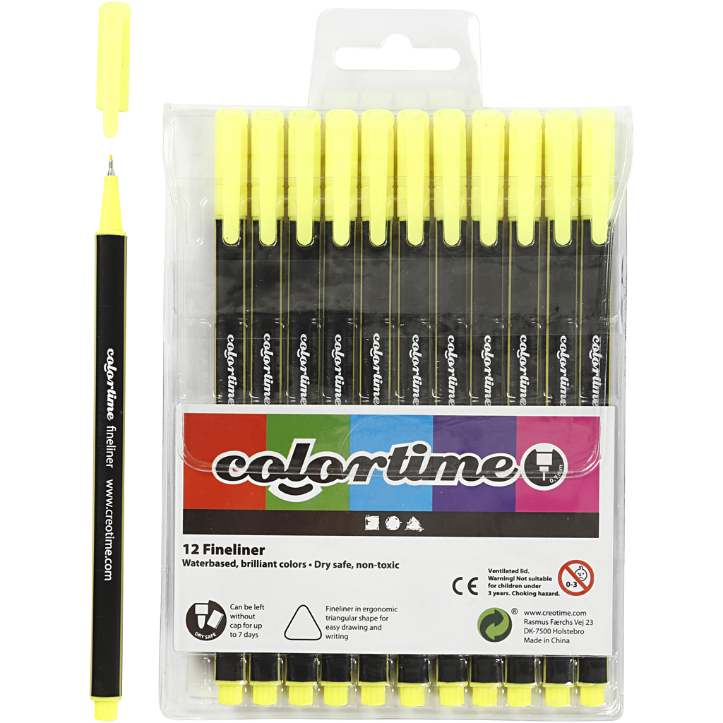 Colortime Fineliner markerid, joon 0,6-0,7 mm, kollane, 12 tk/ 1 pakk