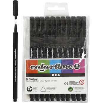 Colortime Fineliner markerid, joon 0,6-0,7 mm, must, 12 tk/ 1 pakk