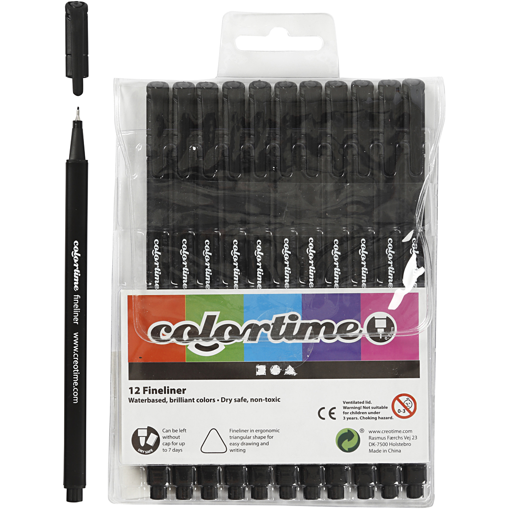 Colortime Fineliner markerid, joon 0,6-0,7 mm, must, 12 tk/ 1 pakk