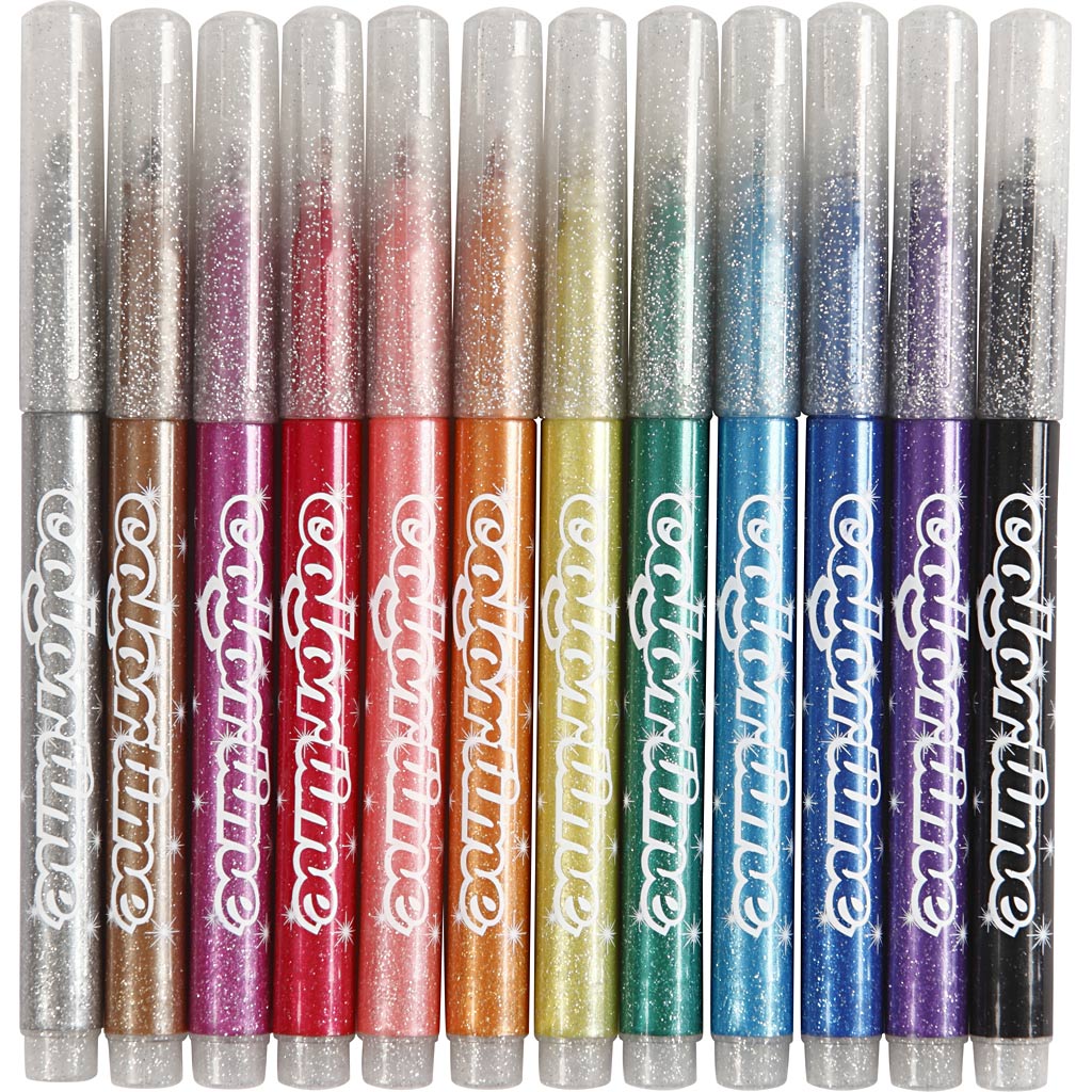 Colortime Glitter Marker, joon 2 mm, erinevad värvid, 12 tk/ 1 pakk