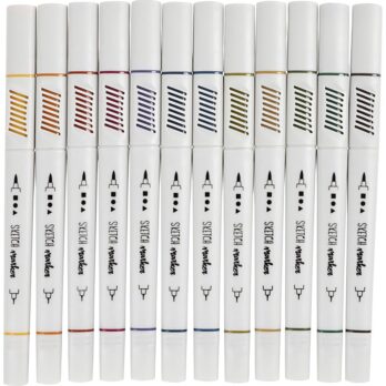 Joonistusmarkerid, joon 1+2-5 mm, mute värvid, 12 tk/ 1 pakk