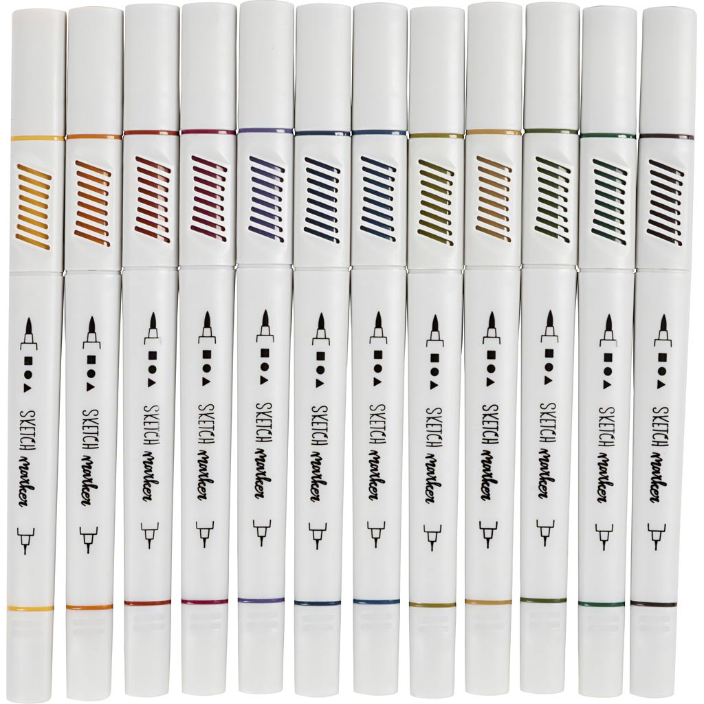 Joonistusmarkerid, joon 1+2-5 mm, mute värvid, 12 tk/ 1 pakk