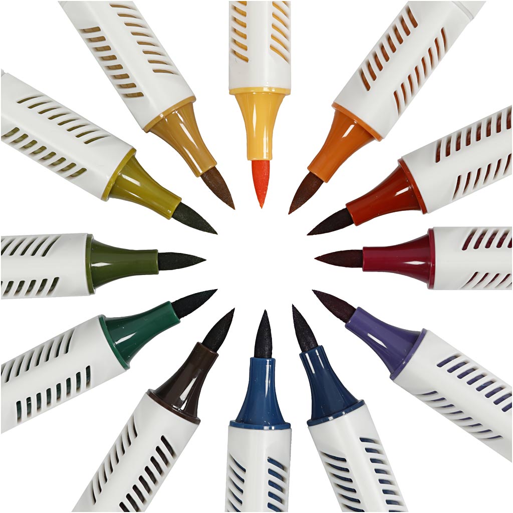 Joonistusmarkerid, joon 1+2-5 mm, mute värvid, 12 tk/ 1 pakk - Image 6