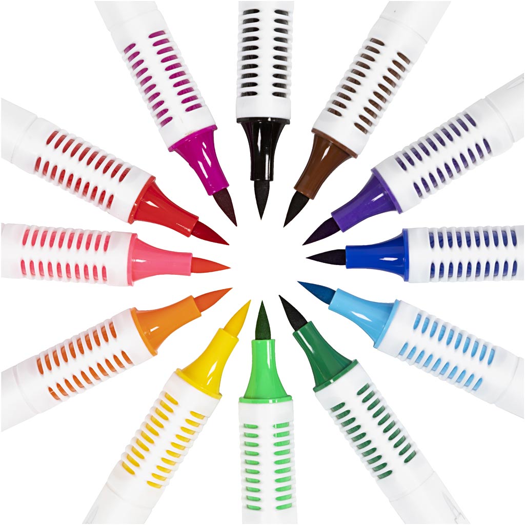 Joonistusmarkerid, joon 1+2-5 mm, standardvärvid, 12 tk/ 1 pakk - Image 6