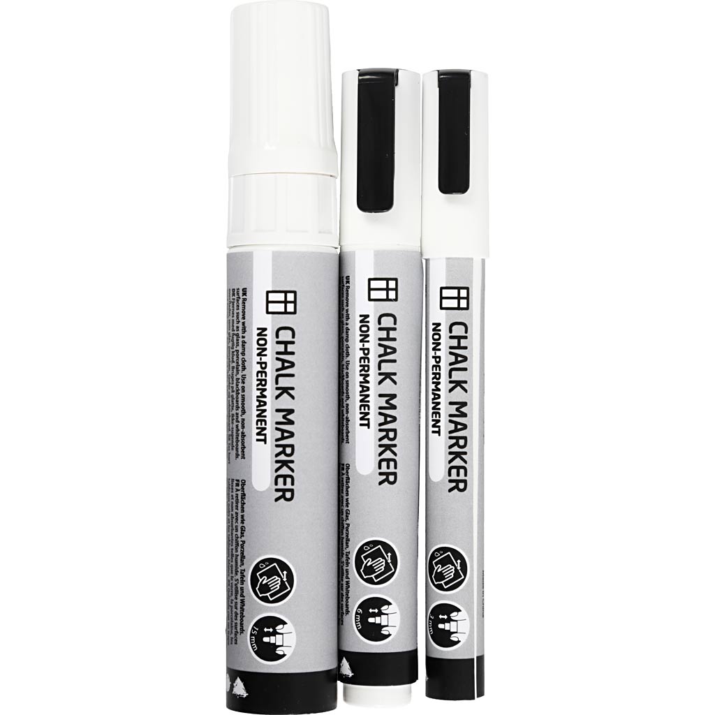 Kreidemarkerid, joon 3+6+15 mm, valge, 3 tk/ 1 pakk