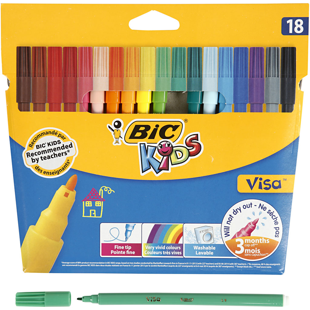 BIC Visa Fine Marker, joon 1,6 mm, erinevad värvid, 18 tk/ 1 pakk
