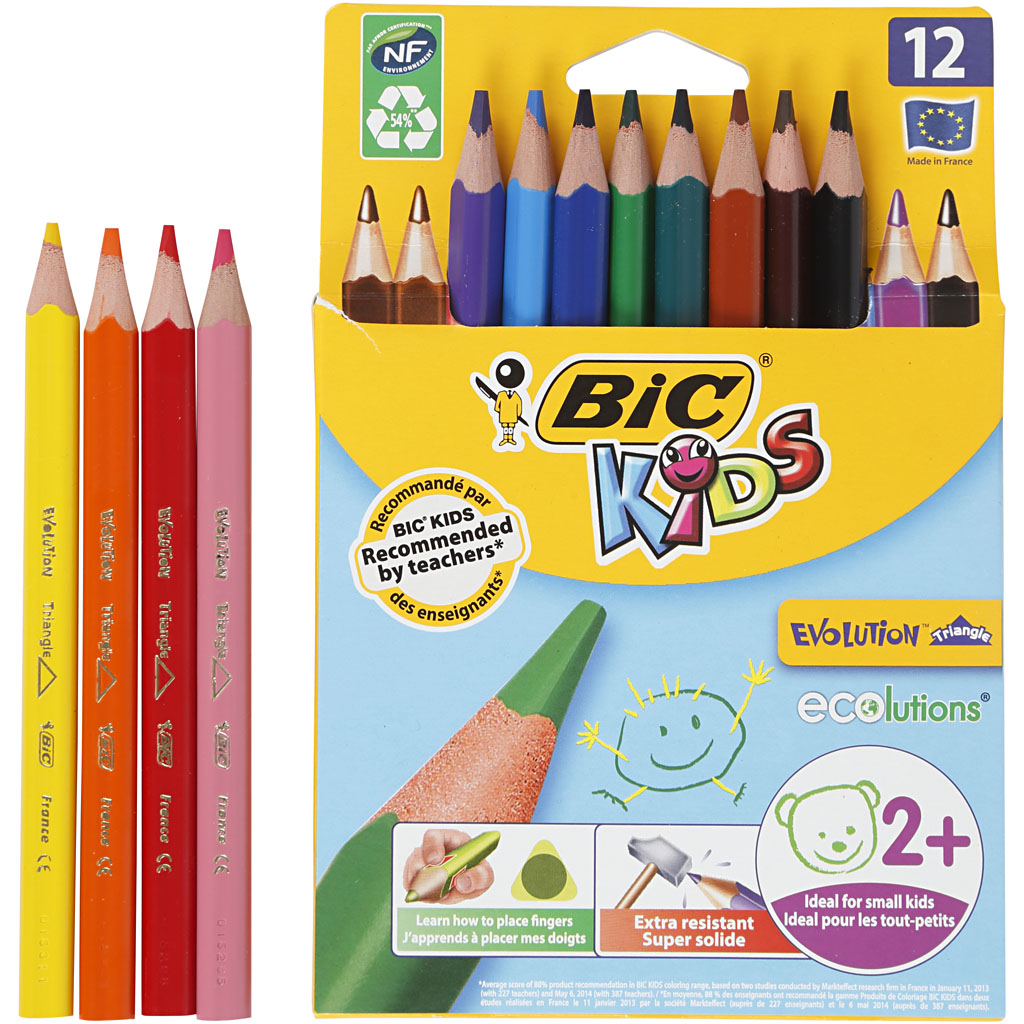 BIC Evolution kolmnurksed värvipliiatsid, L: 14 cm, pliiats 5 mm, värvide valik, 12 tk/ 1 pakk