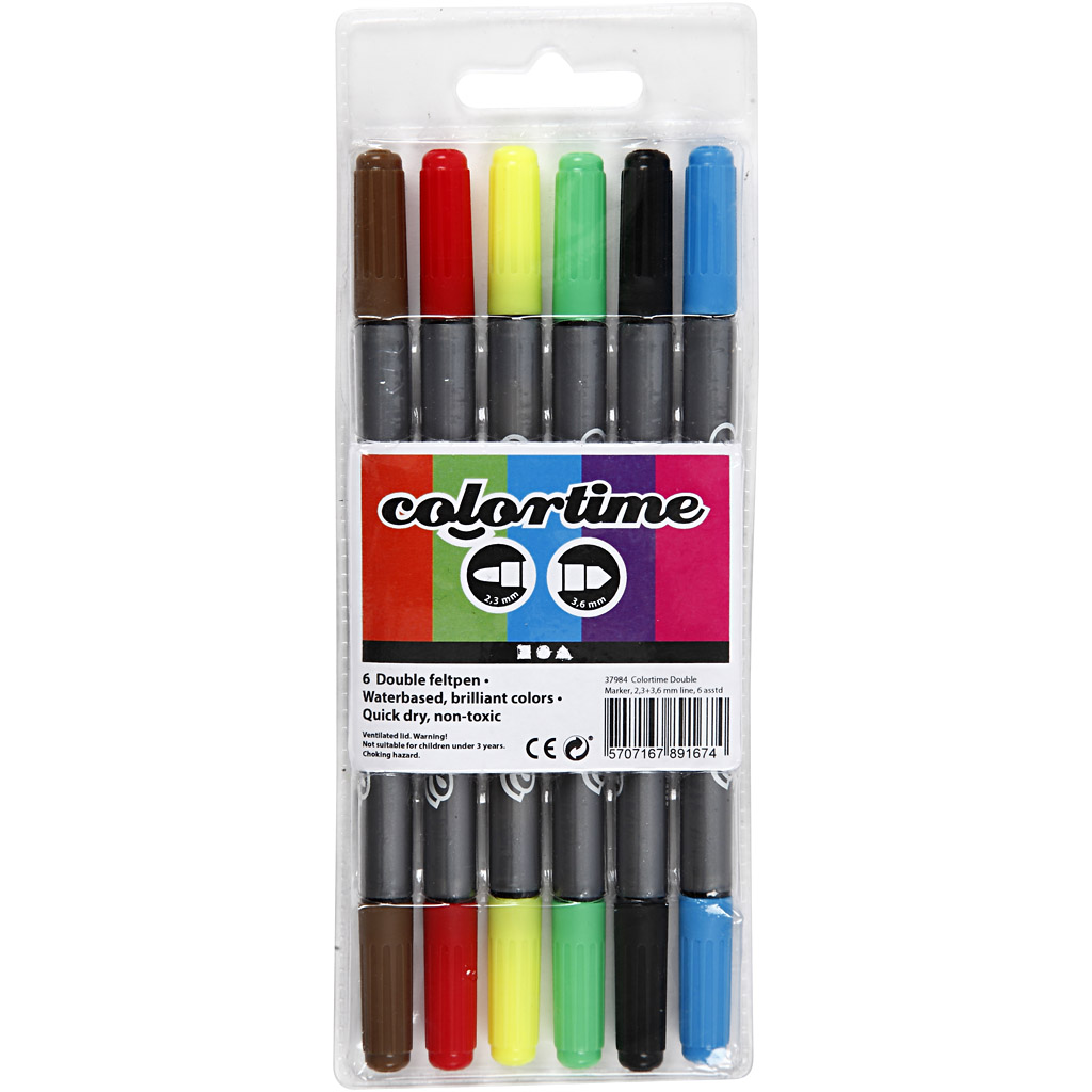 Colortime topeltmarker, joon 2,3+3,6 mm, standardvärvid, 6 tk/ 1 pakk - Image 4