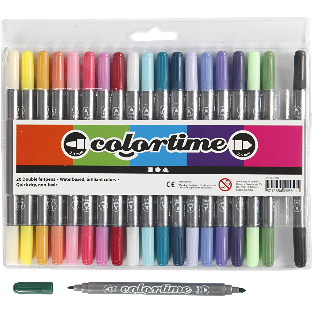 Colortime topeltmarker, joon 2,3+3,6 mm, lisavärvid, 20 tk/ 1 pakk