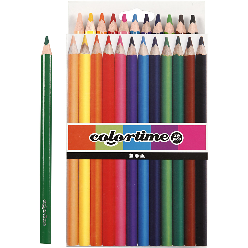 Colortime värvipliiatsid, L: 17,45 cm, münt 5 mm, JUMBO, värvide valik, 12 tk/ 1 pakk