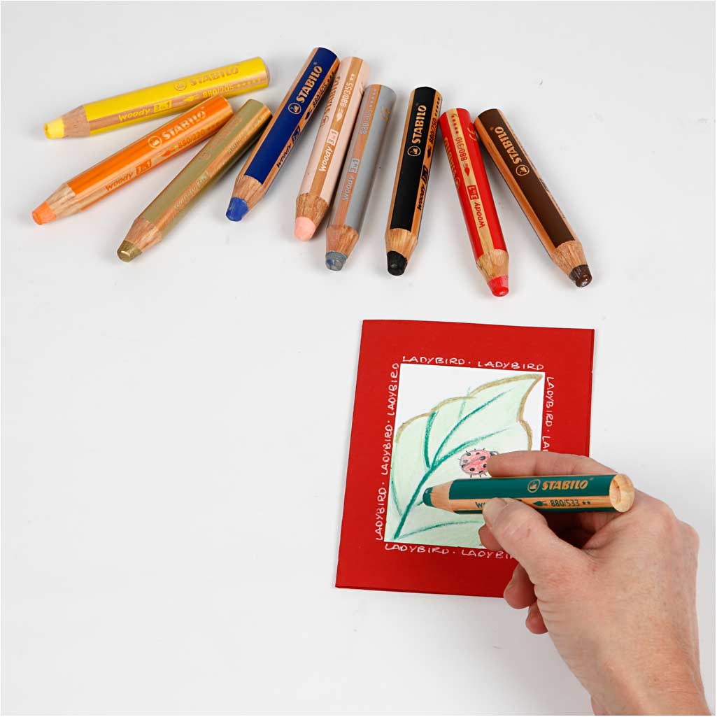 Woody 3-in-1 pliiatsid, L: 11 cm, paksus 16 mm, münt 10 mm, erinevad värvid, 10 tk/ 1 pakk - Image 4