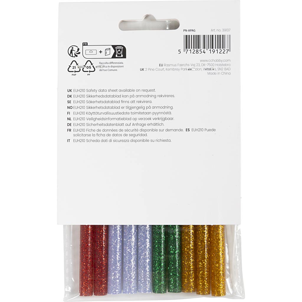 Liimipulgad Mini, L: 10 cm, diameeter. 7 mm, glitter, kuldne, roheline, punane, hõbedane, 10 tk/ 1 pakk - Image 3