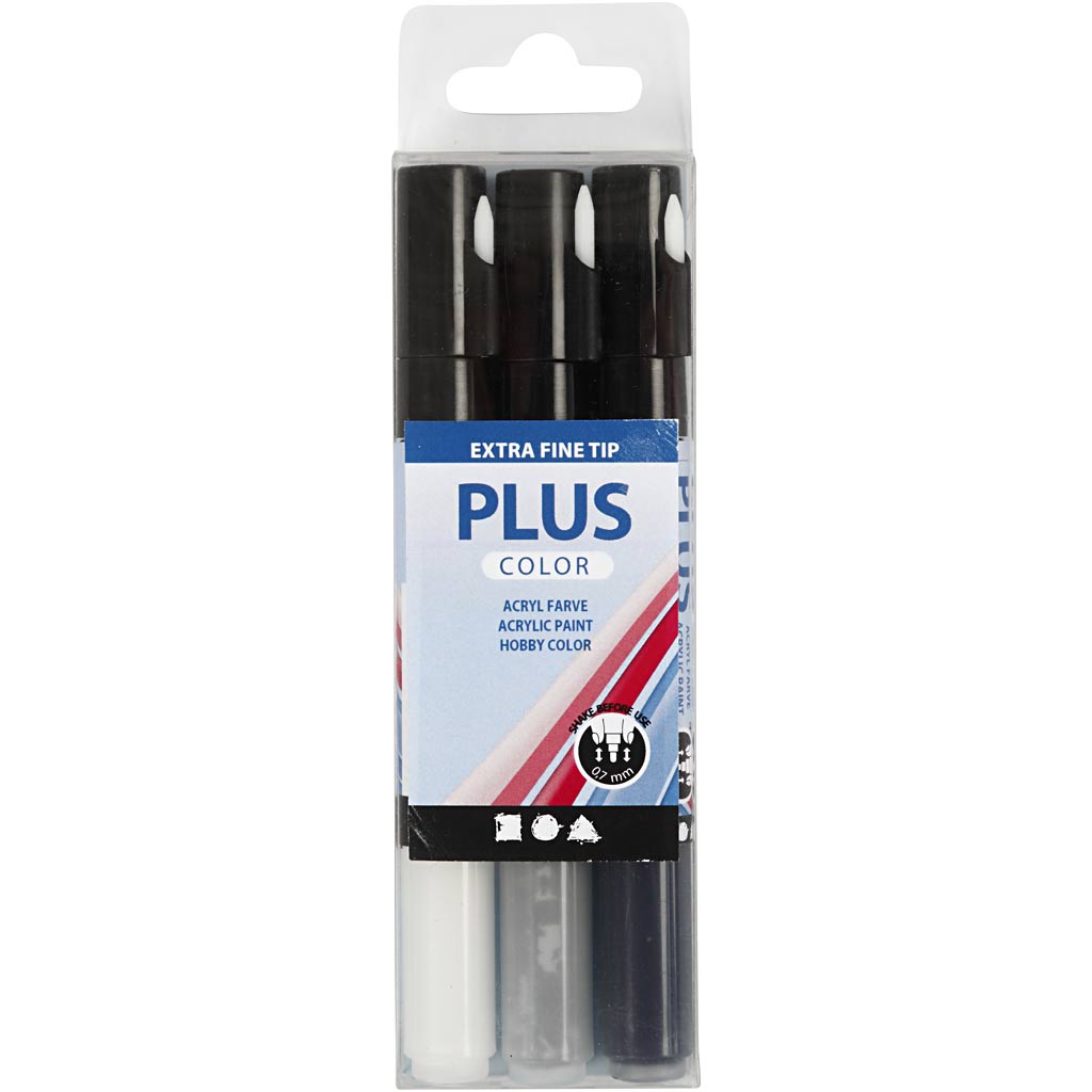 Plus Color Marker, L: 14,5 cm, joon 0,7 mm, must, naturaalvalge, vihmahall, 5,5 ml, 3 tk/ 1 pakk - Image 2