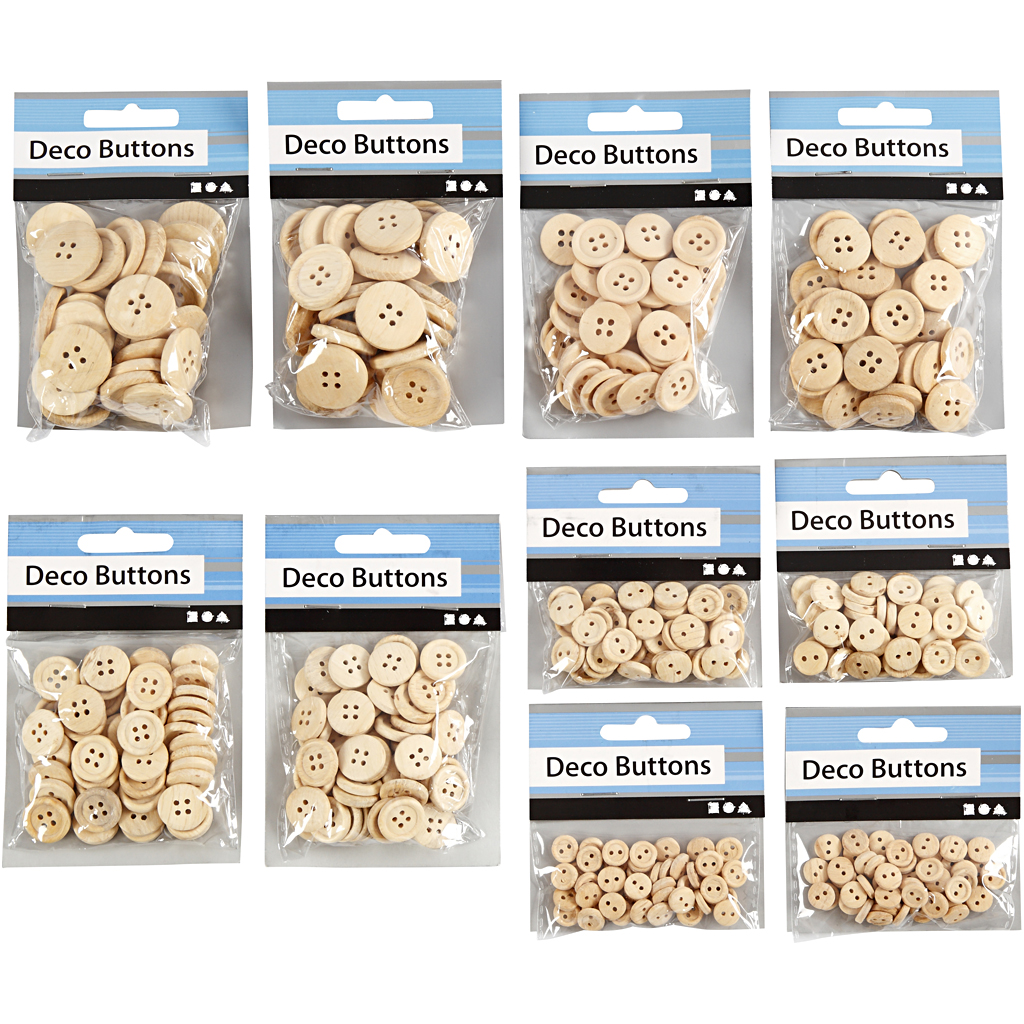 Puidust nööbid, diameeter. 8+11+15+18+23 mm, 440 tk/ 1 pakk - Image 2