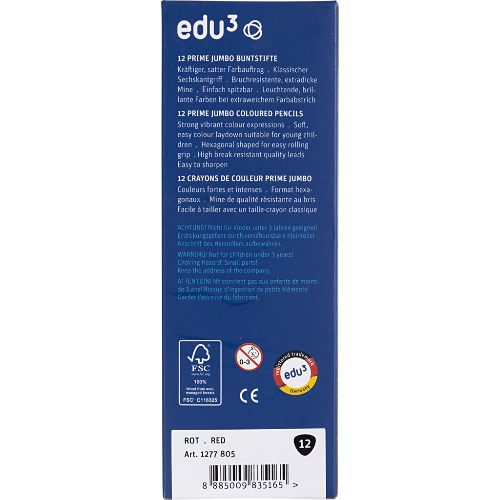 Edu Jumbo värvipliiatsid, paksus 10 mm, münt 6,25 mm, tumepunane, 12 tk/ 1 pakk - Image 3