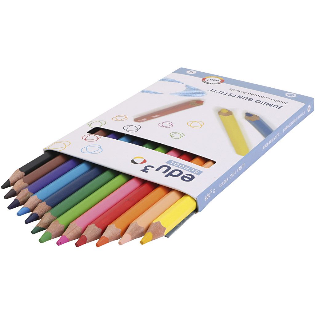 Edu Jumbo värvipliiatsid, paksus 10 mm, münt 5 mm, värvide valik, 12 tk/ 1 pakk