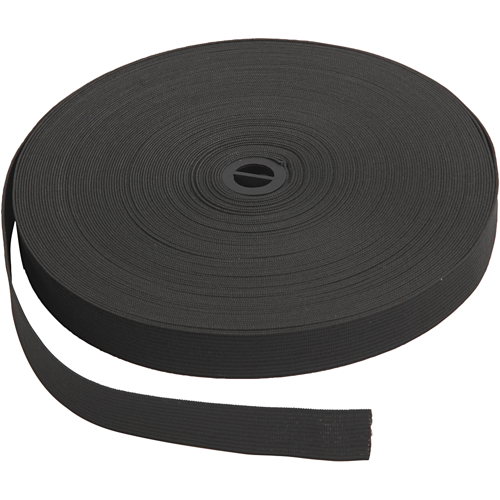 Elastne nöör, W: 20 mm, must, 25 m/ 1 rull