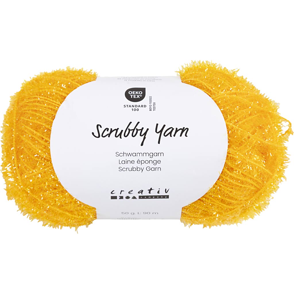 Scrubby lõng, L: 90 M, kollane, 50 g/ 1 pallikas