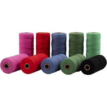 Makramee nöör, L: 315 M, paksus 1 mm, õhuke kvaliteet 12/12, värvid, 10x220 g/ 1 pakk.