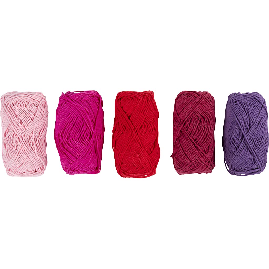 Puuvillane lõng, nr. 8/4, L: 5x50 M, lilla/roosa harmoonia, 5x20 g/ 1 pakk