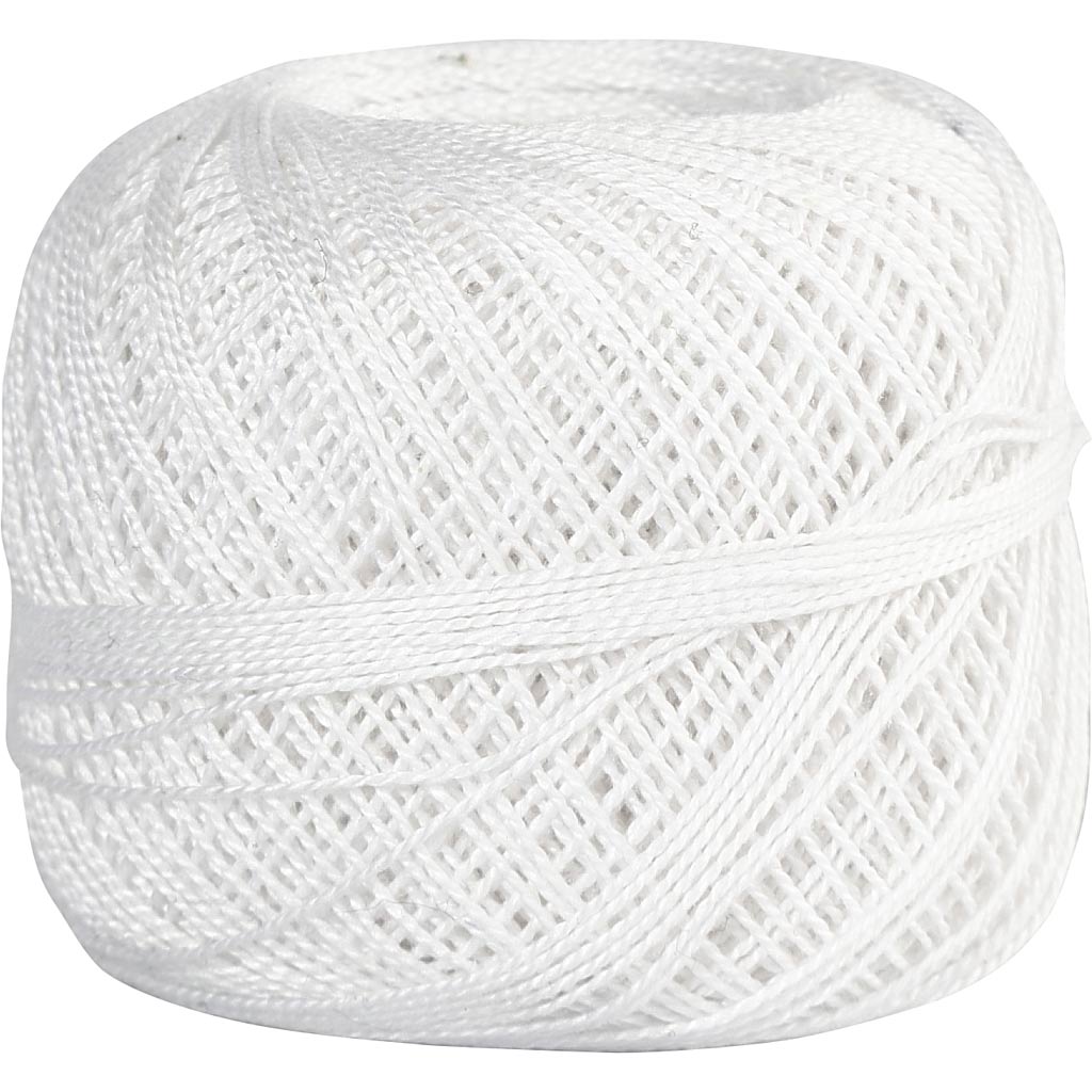Merceriseeritud puuvillane lõng, heegelnõel 2-2,5, valge, 125 m, 20 g/ 1 pall