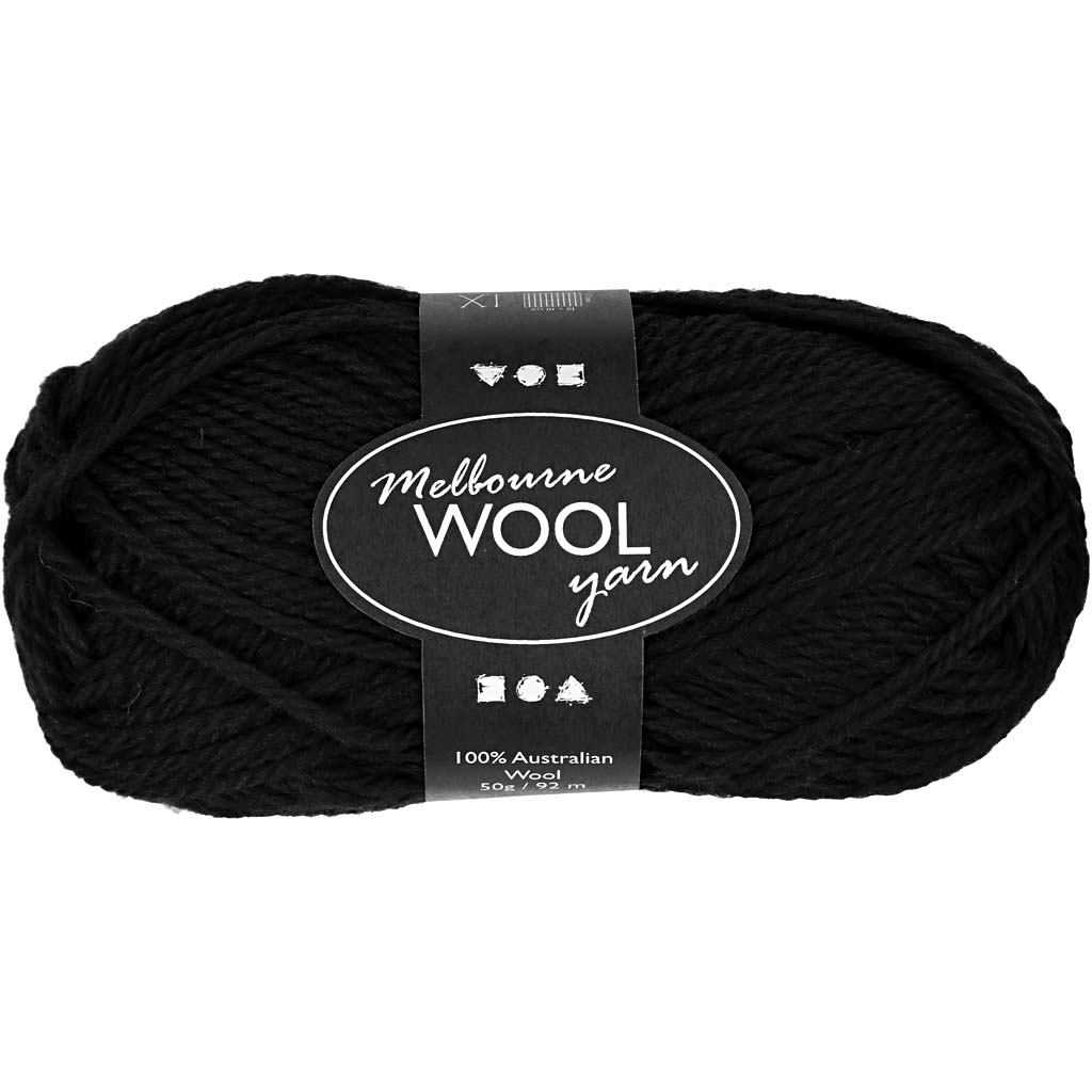 Melbourne Wool Yarn, L: 92 M, must, 50 g/ 1 pallikas