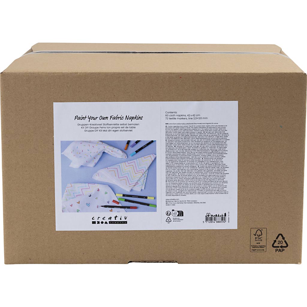 Group Craft Kit Värvi oma kangast salvrätikud, suurus 42x42 cm, joon 2,3+3,6 mm, erinevad värvid, 60 tk/ 1 pakend. - Image 2