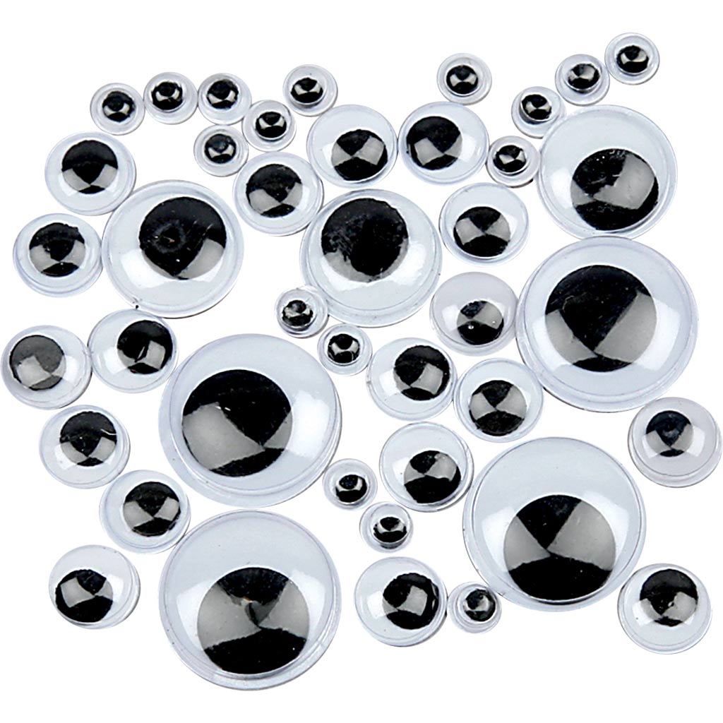 Wiggly Eyes, mittekleepuv, diameeter. 6-20 mm, 1000 tk / 1 pakk