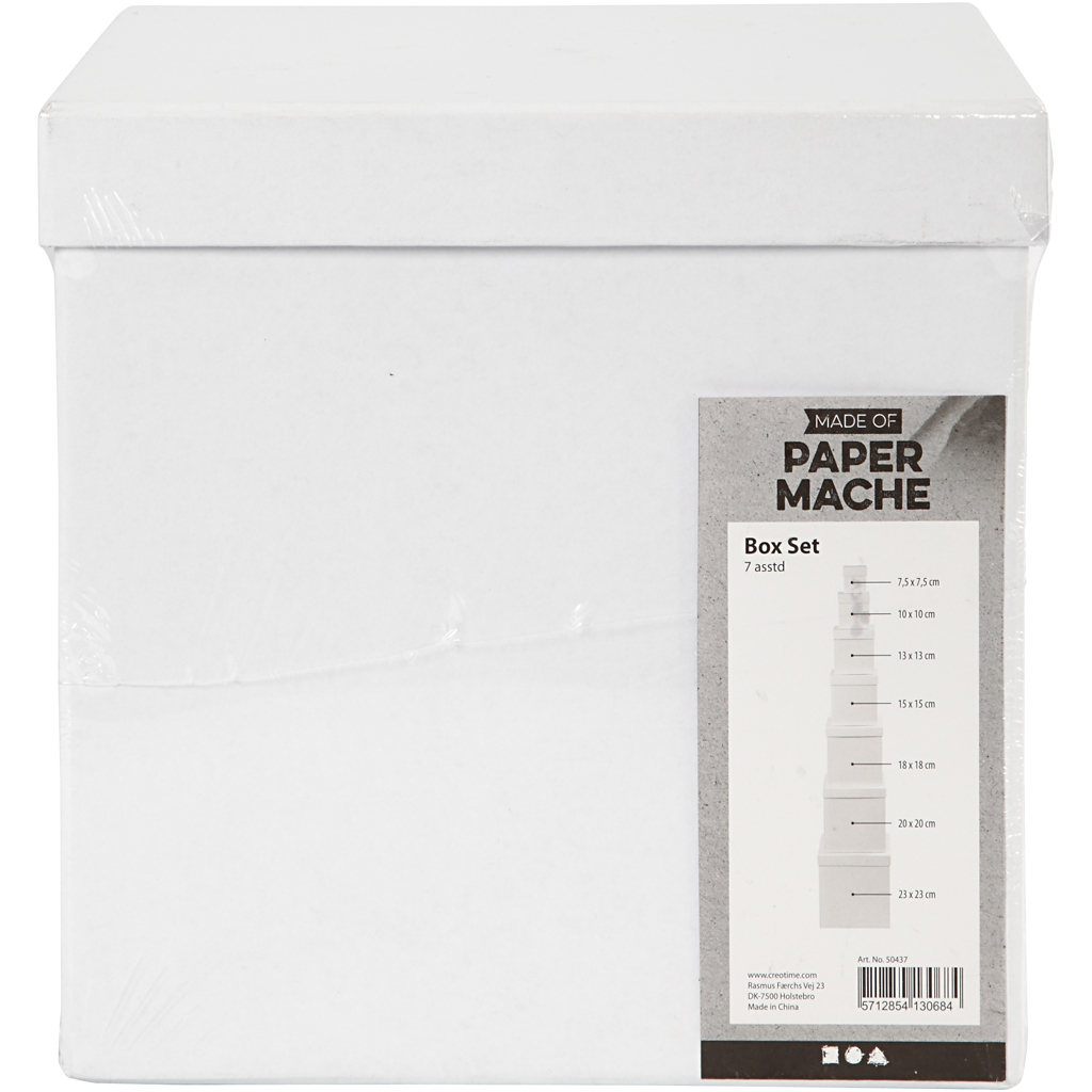 Kastid, ruudukujulised, H: 7,5+10+13+15+18+20+23 cm, suurus 7,5+10+13+15+18+20+23 cm, valge, 7 tk/ 1 komplekt - Image 2