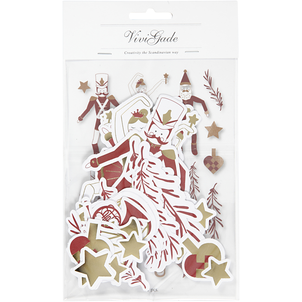 Väljalõigatud sildid, suurus 2,2x12,5 cm, kuldne, punane, valge, 57 tk/ 1 pakk - Image 2