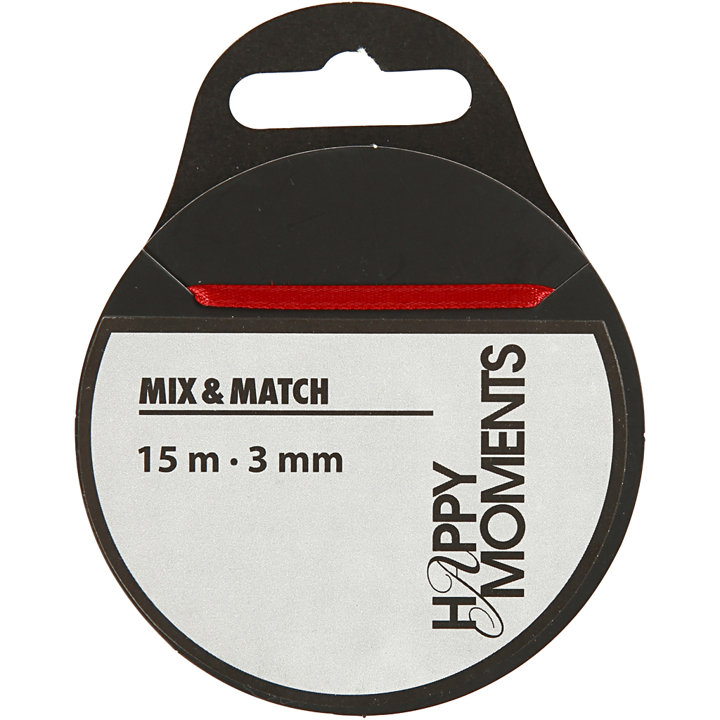 Satiinpael, W: 3 mm, punane, 15 m/ 1 rull