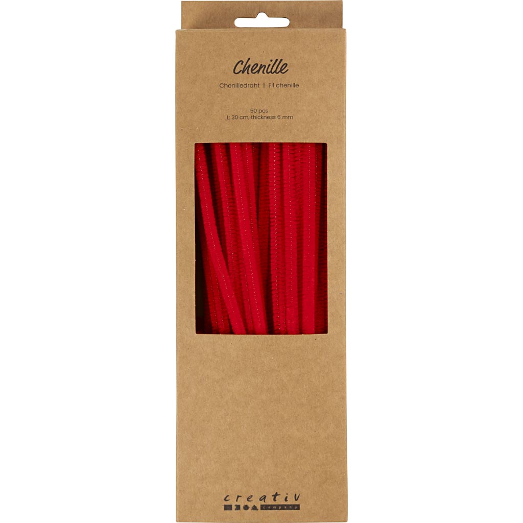 šenill, L: 30 cm, paksus 6 mm, punane, 50 tk/ 1 pakk - Image 2