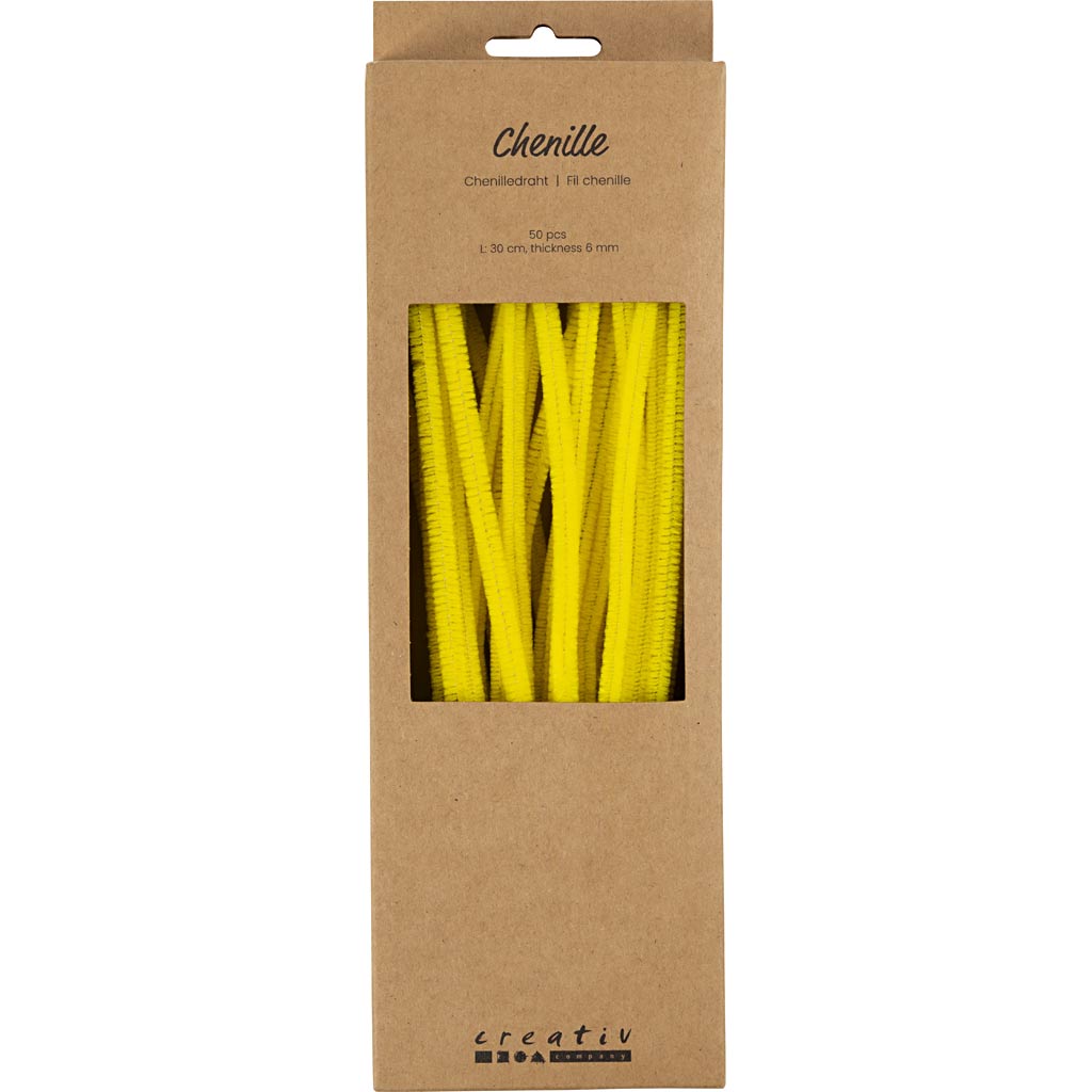 šenill, L: 30 cm, paksus 6 mm, kollane, 50 tk/ 1 pakk - Pilt 2