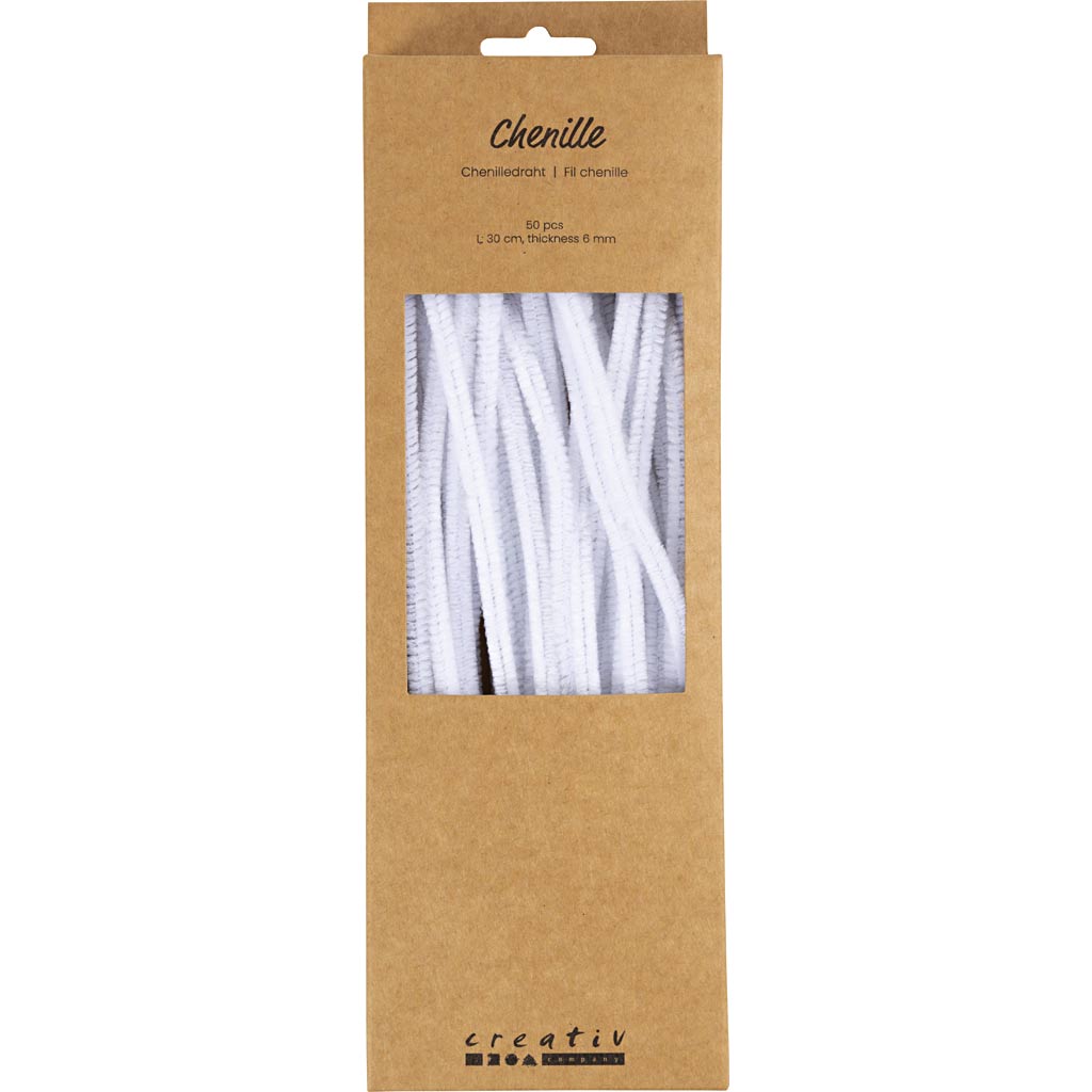šenill, L: 30 cm, paksus 6 mm, valge, 50 tk/ 1 pakk - Image 2