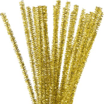 šenill, L: 30 cm, paksus 6 mm, glitter, kuldne, 24 tk/ 1 pakk