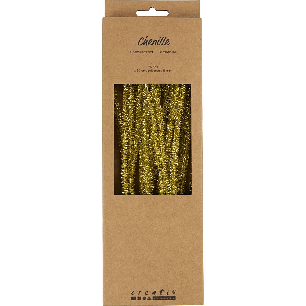 šenill, L: 30 cm, paksus 6 mm, glitter, kuldne, 24 tk/ 1 pakk - Image 2