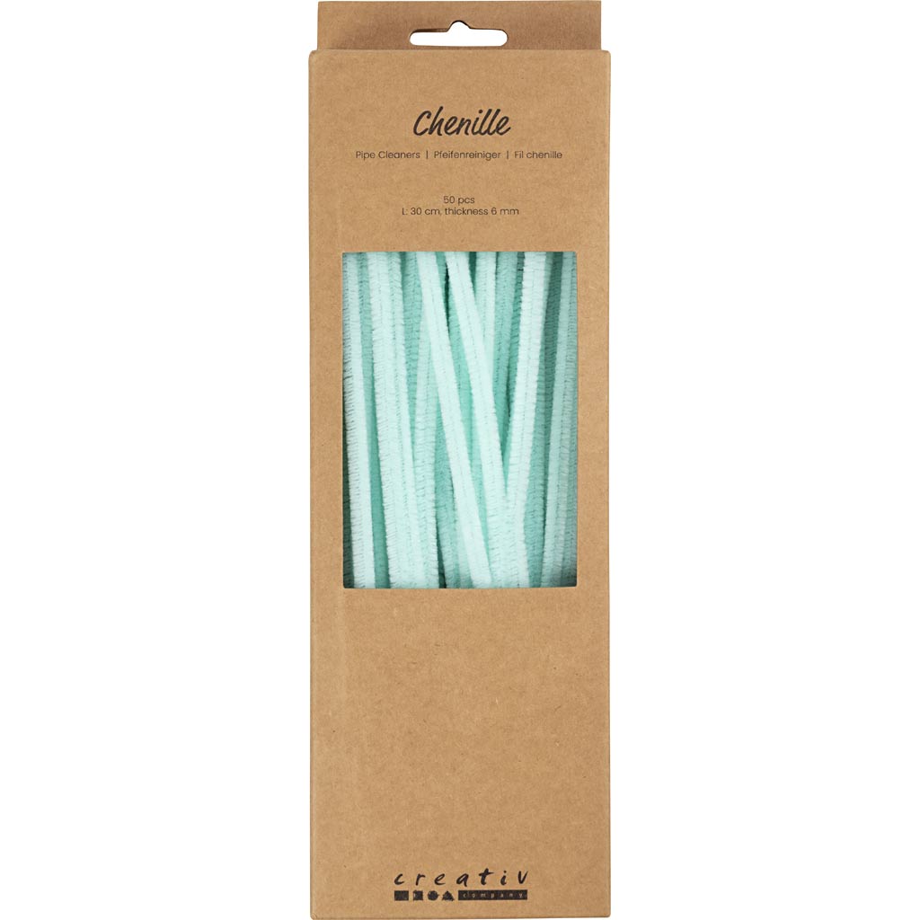 šenill, L: 30 cm, paksus 6 mm, heleturkiis, 50 tk/ 1 pakk - Pilt 2
